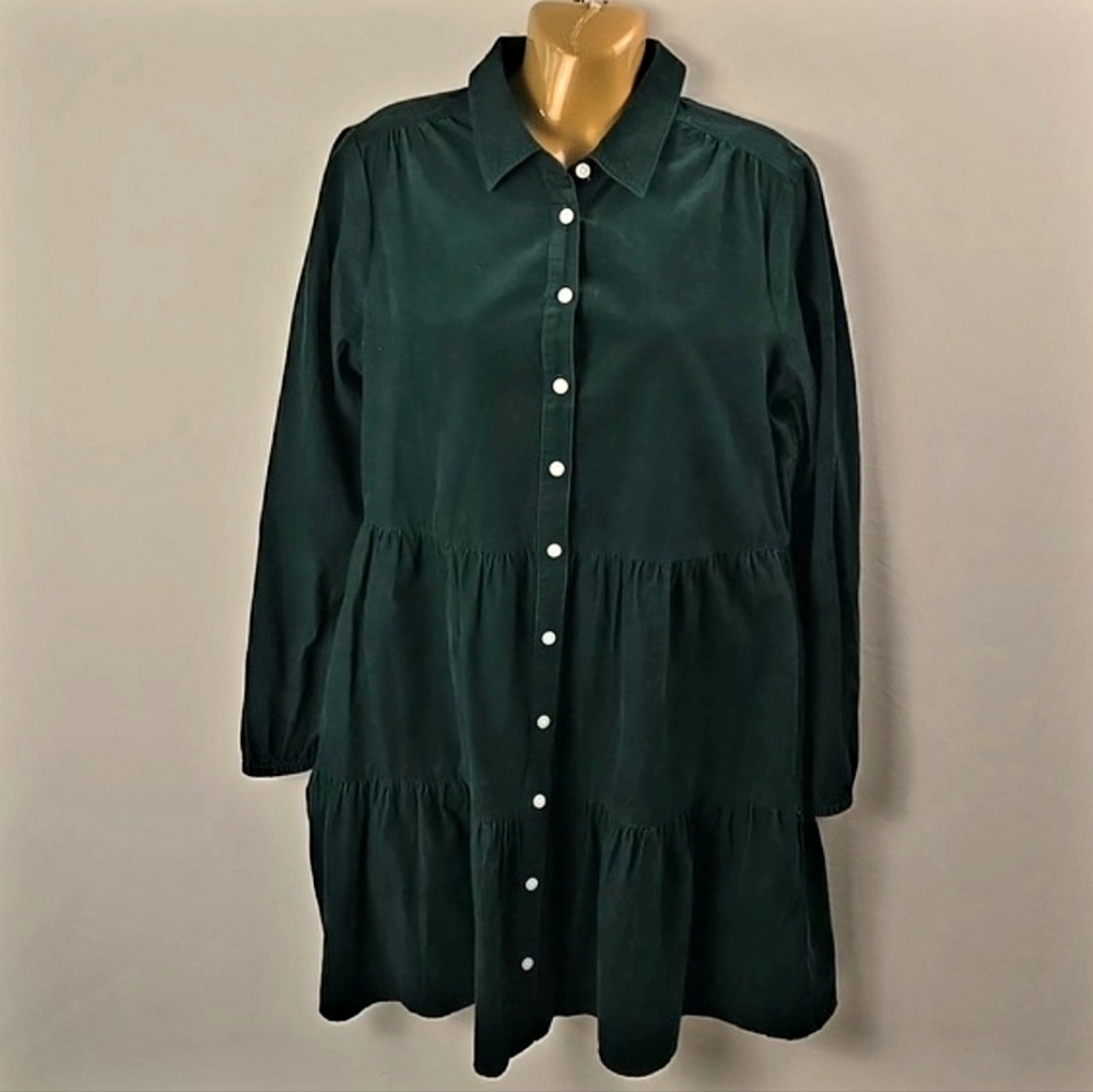 J.Crew Green Corduroy Longsleeve Button Down Dress Sz 6 Farmhouse Country Boho